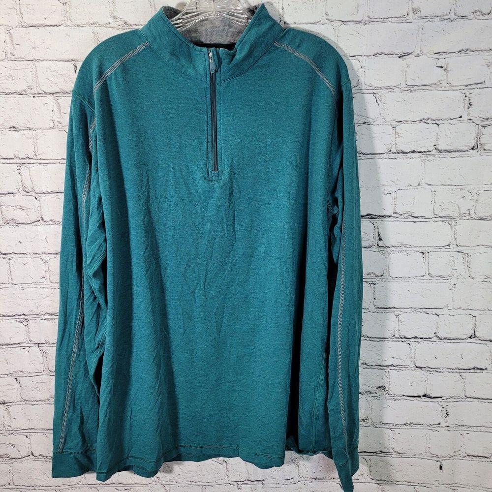 tasc Performance Quarter Zip Mens XL Teal Excellent Bamboo Cotton Pullover TM109